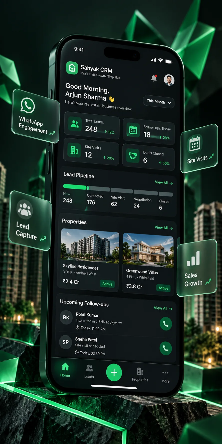 Sahyak CRM mobile real estate application user interface