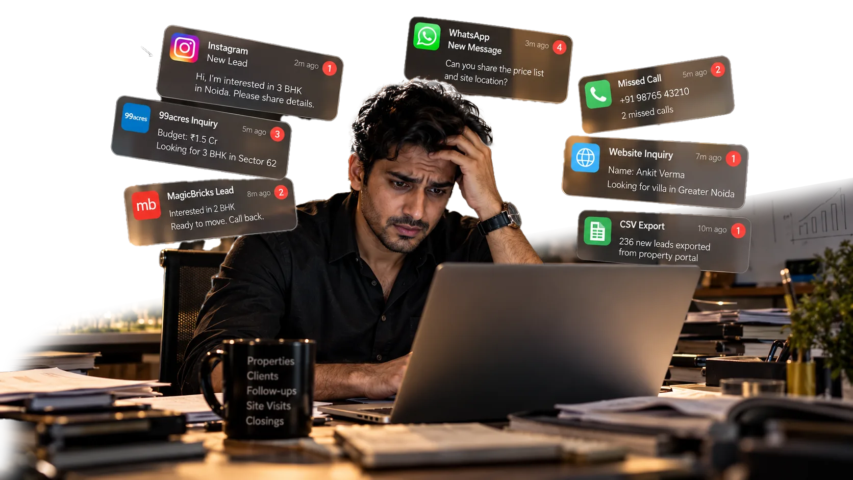 Real estate broker dealing with fragmented communication tools and missed client inquiries