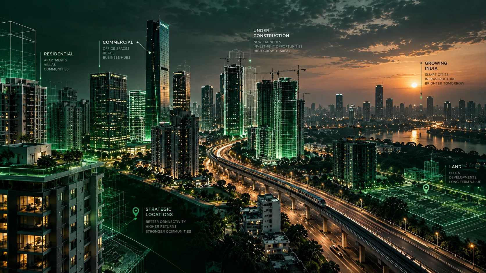 Futuristic smart city high-rise architecture representing modern real estate technology