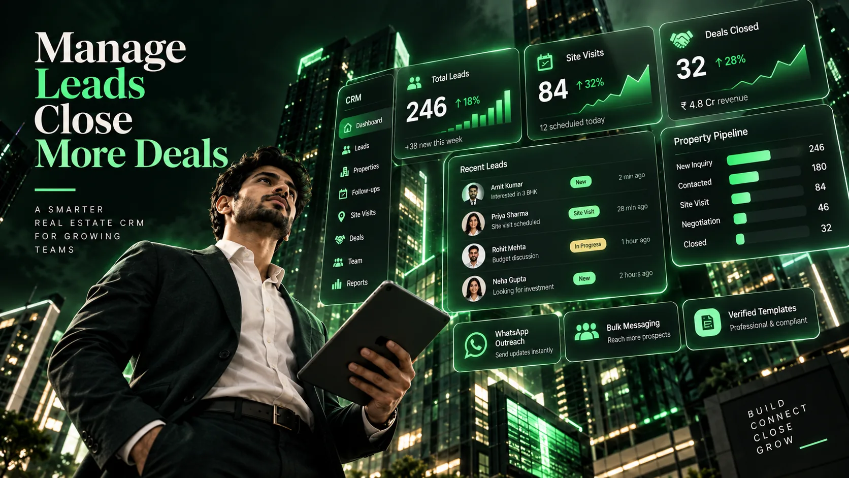 Sahyak Real Estate CRM pricing plans and modular calculator background